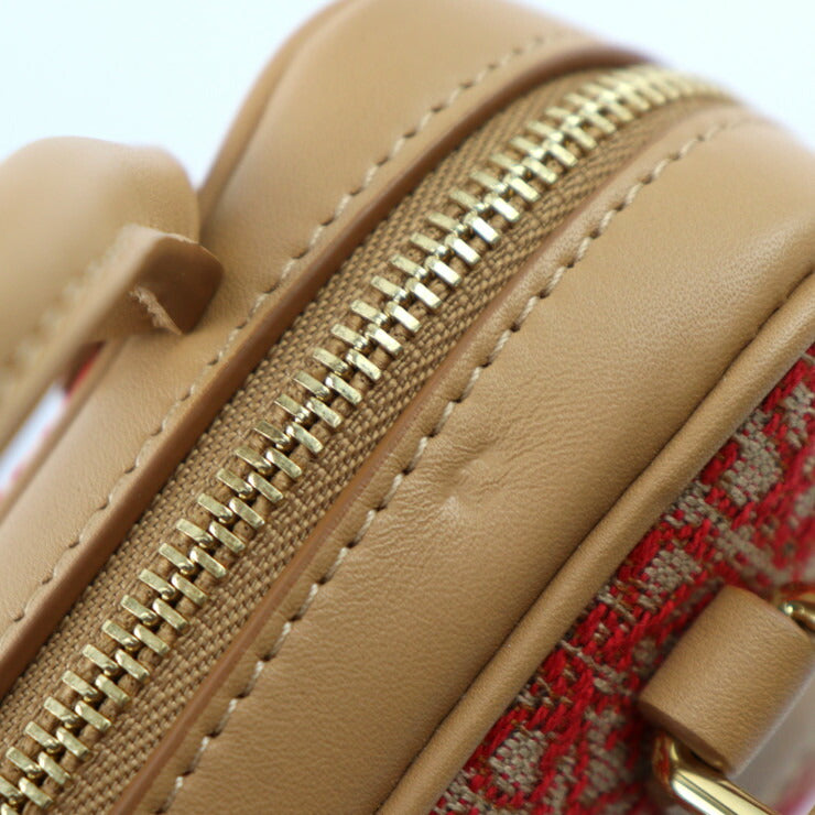 超美品 LOEWE ロエベ アマソナ ナノ ハンドバッグ A039U96X02 キャンバス カーフレザー レッド系 ライトブラウン系 ゴールド金具 2WAY チェーン ショルダーバッグ ポシェット ポーチ