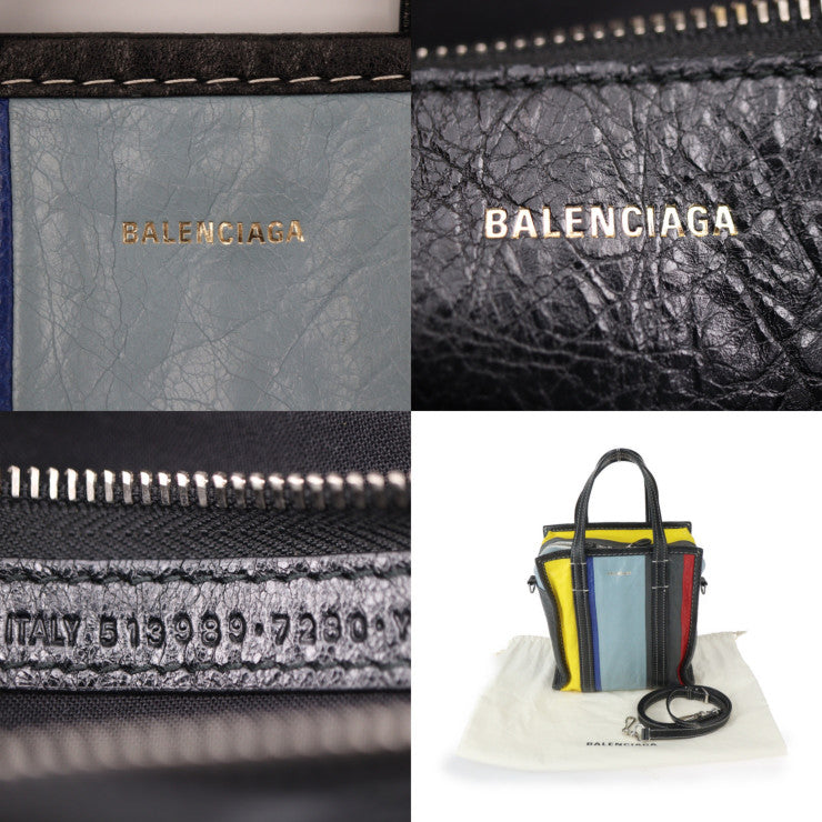 美品 BALENCIAGA バレンシアガ バザール ショッパー XS ハンドバッグ 513989 ラムレザー マルチカラー シルバー金具 2WAY ショルダーバッグ トートバッグ