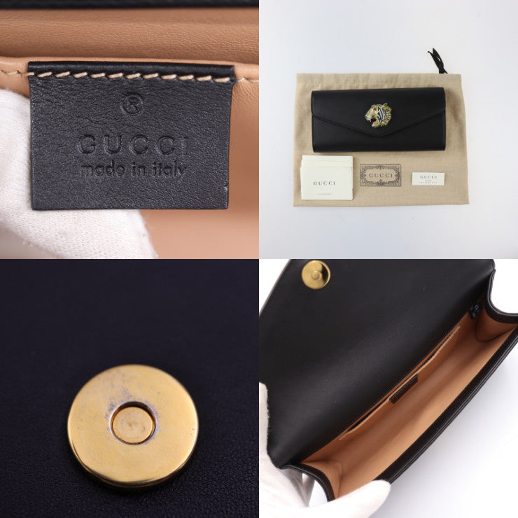 GUCCI グッチ ラジャ ブロードウェイ クラッチバッグ 576532 レザー ブラック ゴールド金具 セカンドバッグ タイガーヘッド