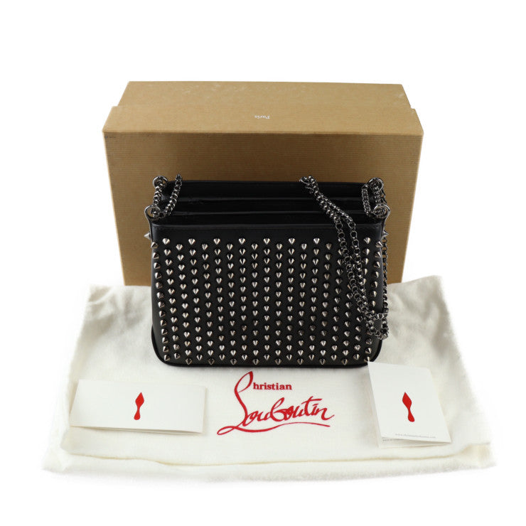 超美品 Christian Louboutin クリスチャンルブタン トリルビ スモール ショルダーバッグ 1165020 カーフレザー ブラック ガンメタリック金具 2WAY ハンドバッグ チェーン スパイクスタッズ