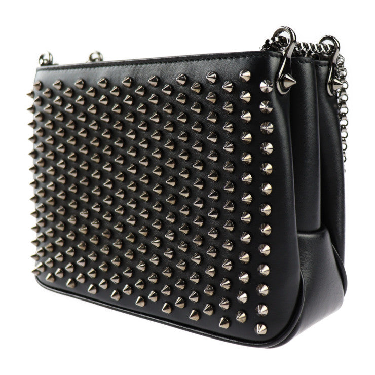 超美品 Christian Louboutin クリスチャンルブタン トリルビ スモール ショルダーバッグ 1165020 カーフレザー ブラック ガンメタリック金具 2WAY ハンドバッグ チェーン スパイクスタッズ