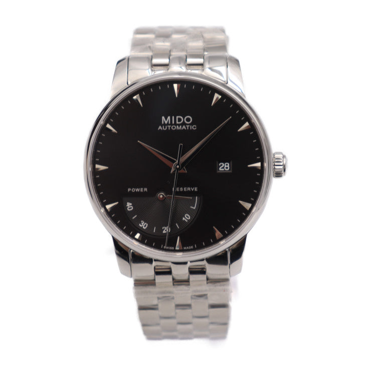 超美品 MIDO ミドー Baroncelli 42mm Automatic バロンチェッリ 42mm オートマチック 腕時計 M8605 ステンレススチール シルバー ブラック文字盤 自動巻き 裏スケ