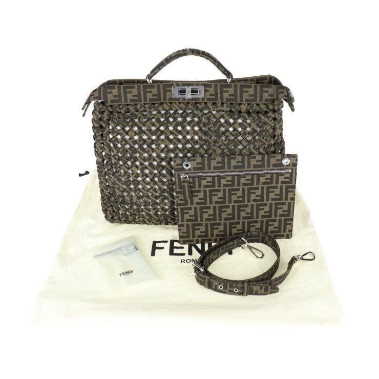新古未使用展示品 FENDI フェンディ ピーカブー アイシーユー ミディアム ハンドバッグ 7VA529 キャンバス TABACCO ブラウン系 シルバー金具 2WAY ショルダーバッグ イントレッチオ