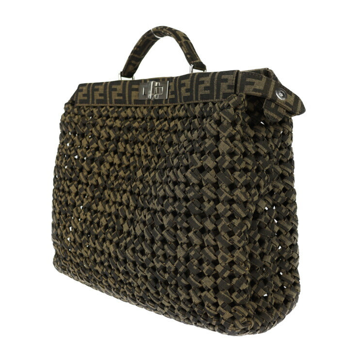 新古未使用展示品 FENDI フェンディ ピーカブー アイシーユー ミディアム ハンドバッグ 7VA529 キャンバス TABACCO ブラウン系 シルバー金具 2WAY ショルダーバッグ イントレッチオ