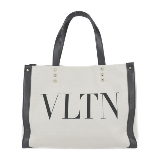 Valentino Garavani ヴァレンティノ ガラヴァーニ VLTN ミニ トート トートバッグ XW2B0H19 FWB EX9 キャンバス レザー ナチュラル ブラック スモールトート ハンドバッグ スタッズ ロゴプリント