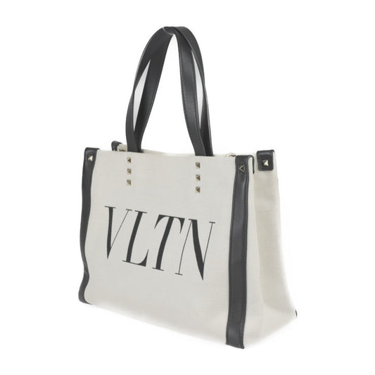 Valentino Garavani ヴァレンティノ ガラヴァーニ VLTN ミニ トート トートバッグ XW2B0H19 FWB EX9 キャンバス レザー ナチュラル ブラック スモールトート ハンドバッグ スタッズ ロゴプリント