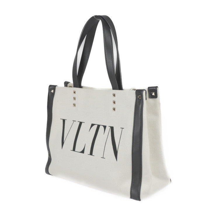 Valentino Garavani ヴァレンティノ ガラヴァーニ VLTN ミニ トート トートバッグ XW2B0H19 FWB EX9 キャンバス レザー ナチュラル ブラック スモールトート ハンドバッグ スタッズ ロゴプリント