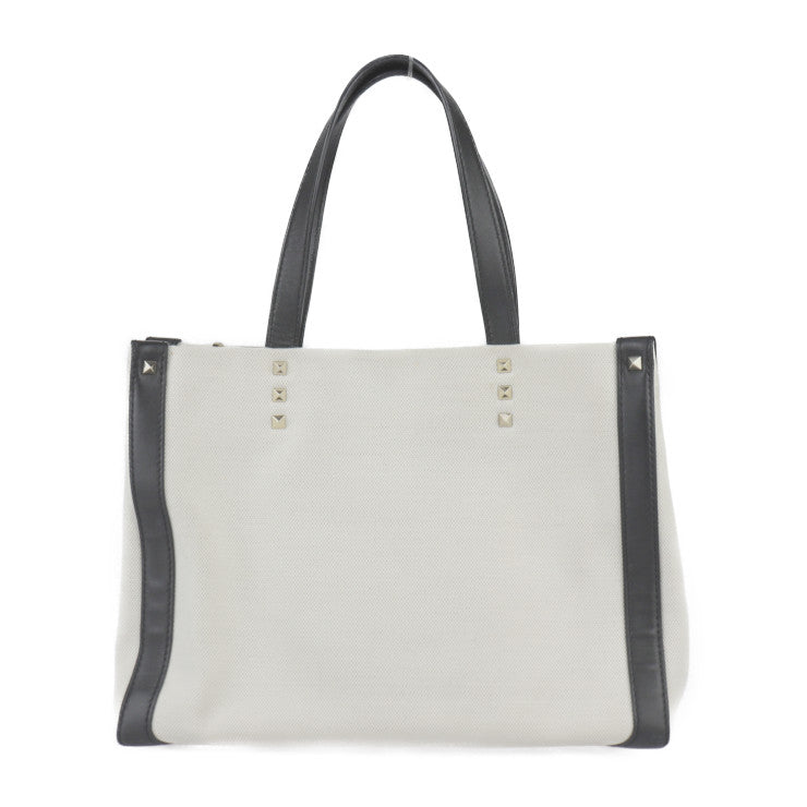 Valentino Garavani ヴァレンティノ ガラヴァーニ VLTN ミニ トート トートバッグ XW2B0H19 FWB EX9 キャンバス レザー ナチュラル ブラック スモールトート ハンドバッグ スタッズ ロゴプリント