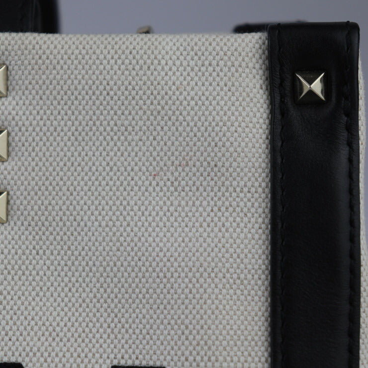 Valentino Garavani ヴァレンティノ ガラヴァーニ VLTN ミニ トート トートバッグ XW2B0H19 FWB EX9 キャンバス レザー ナチュラル ブラック スモールトート ハンドバッグ スタッズ ロゴプリント