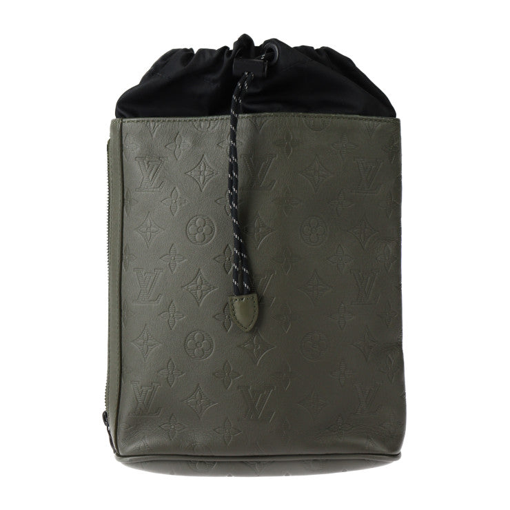 美品 LOUIS VUITTON ルイ ヴィトン チョークスリングバッグ モノグラムシャドウ ショルダーバッグ M44634 レザー カーキ ブラック クロスボディバッグ 巾着 ビトン