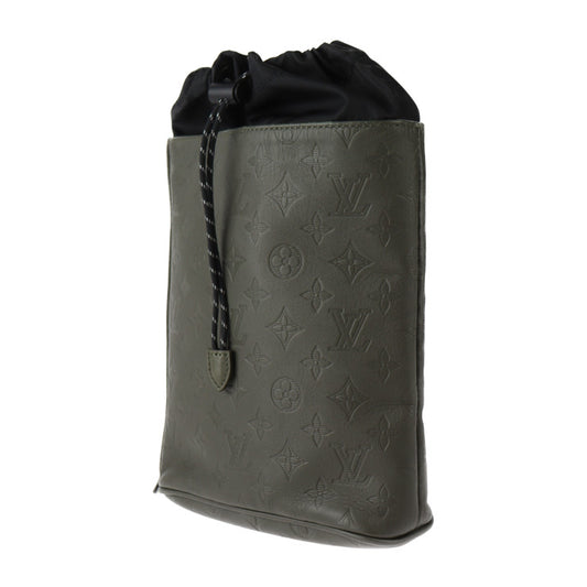 美品 LOUIS VUITTON ルイ ヴィトン チョークスリングバッグ モノグラムシャドウ ショルダーバッグ M44634 レザー カーキ ブラック クロスボディバッグ 巾着 ビトン