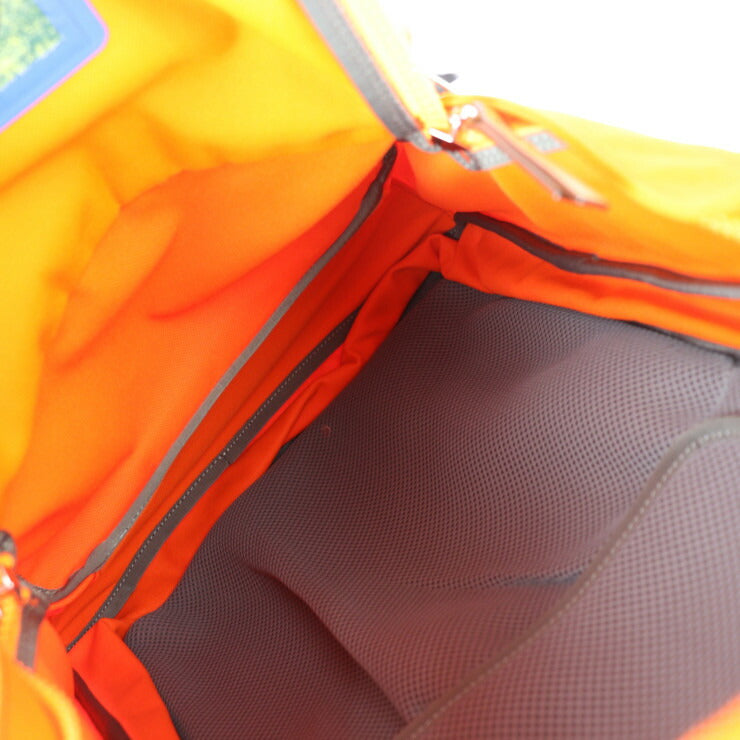 美品 LOEWE ロエベ Eye LOEWE Nature アイ ロエベ ネイチャー リュック・デイパック 301.50.NU40 キャンバス レザー オレンジ×ブラウン×ブルー シルバー金具 バックパック