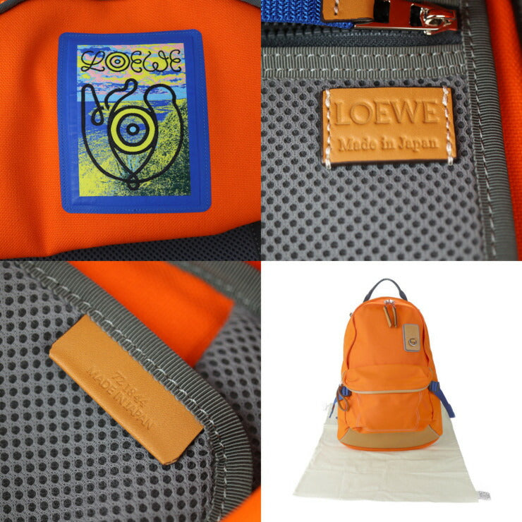 美品 LOEWE ロエベ Eye LOEWE Nature アイ ロエベ ネイチャー リュック・デイパック 301.50.NU40 キャンバス レザー オレンジ×ブラウン×ブルー シルバー金具 バックパック