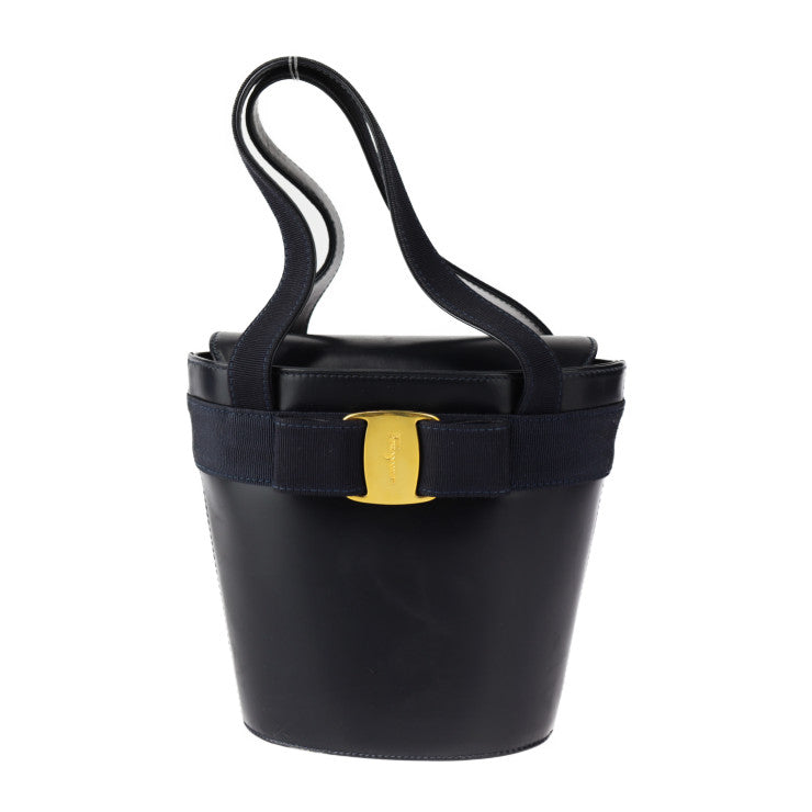 Salvatore Ferragamo サルヴァトーレ フェラガモ ヴァラ ハンドバッグ BA216161 カーフレザー ダークネイビー ゴールド金具 スモール バケツバッグ