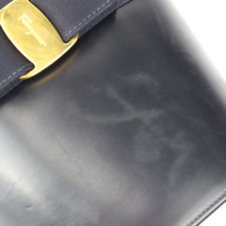 Salvatore Ferragamo サルヴァトーレ フェラガモ ヴァラ ハンドバッグ BA216161 カーフレザー ダークネイビー ゴールド金具 スモール バケツバッグ