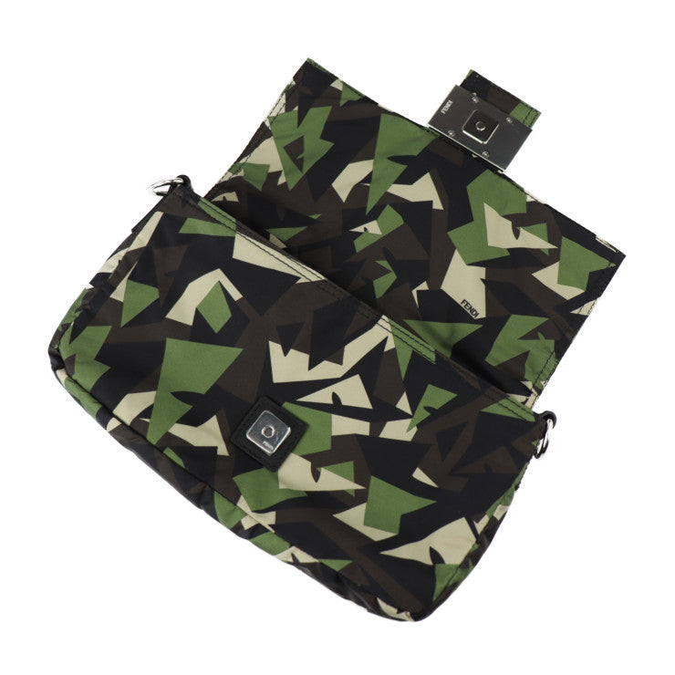 超美品 FENDI フェンディ マンマバケッド カモフラージュ ショルダーバッグ 7VA472 ナイロン レザー グリーン系 ベージュ系 ブラック系 シルバー金具 ウエストバッグ ボディバッグ クラッチバッグ 3WAY ミリタリー柄