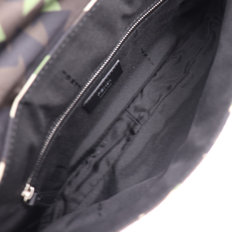 超美品 FENDI フェンディ マンマバケッド カモフラージュ ショルダーバッグ 7VA472 ナイロン レザー グリーン系 ベージュ系 ブラック系 シルバー金具 ウエストバッグ ボディバッグ クラッチバッグ 3WAY ミリタリー柄