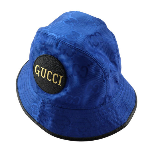 新品未使用展示品 GUCCI グッチ バケットハット オフ ザ グリッド ハット 627115 表記サイズ M GGナイロン×レザー ブルー ブラック 帽子