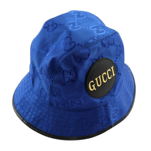新品未使用展示品 GUCCI グッチ バケットハット オフ ザ グリッド ハット 627115 表記サイズ M GGナイロン×レザー ブルー ブラック 帽子