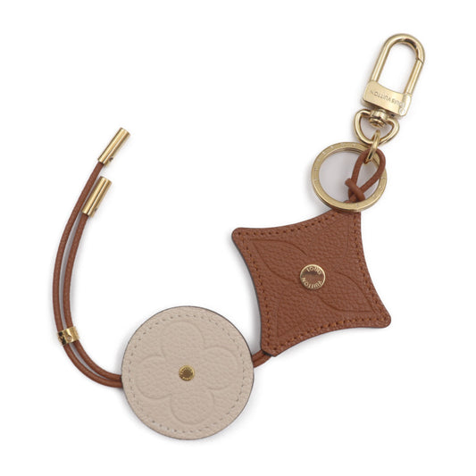 美品 LOUIS VUITTON ルイ ヴィトン ポルトクレ フラワー タッセル キーホルダー M00361 メタル レザー ゴールド ブラウン系 クリーム系 キーリング バッグチャーム ビトン