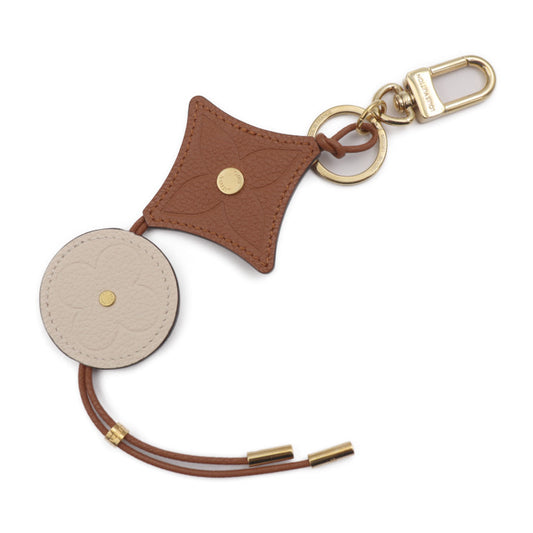 美品 LOUIS VUITTON ルイ ヴィトン ポルトクレ フラワー タッセル キーホルダー M00361 メタル レザー ゴールド ブラウン系 クリーム系 キーリング バッグチャーム ビトン