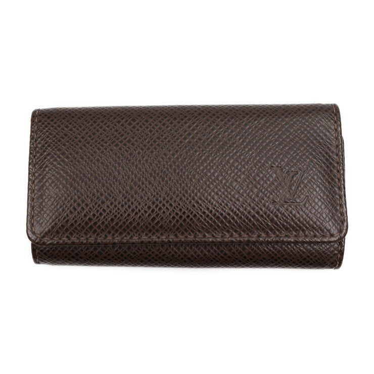 Beautiful Louis Vuitton Multicle 4 Key Case M30528 Taiga Grisli Silver Hardware 4-Row Vuitton