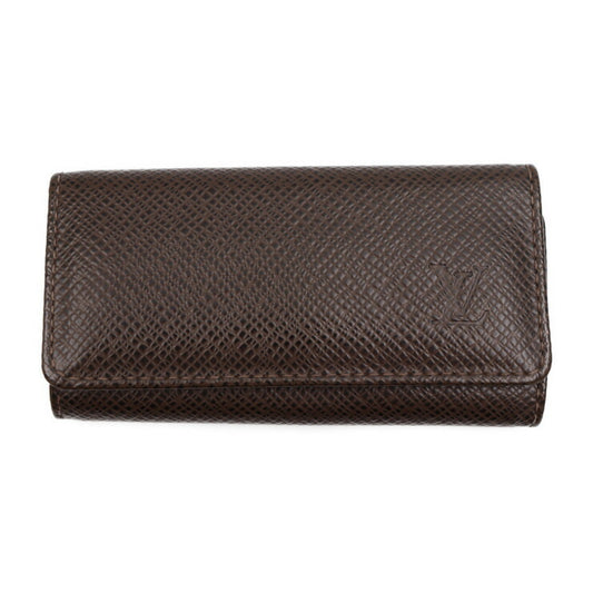 Beautiful Louis Vuitton Multicle 4 Key Case M30528 Taiga Grisli Silver Hardware 4-Row Vuitton