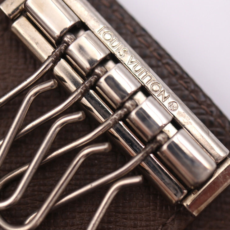 Beautiful Louis Vuitton Multicle 4 Key Case M30528 Taiga Grisli Silver Hardware 4-Row Vuitton