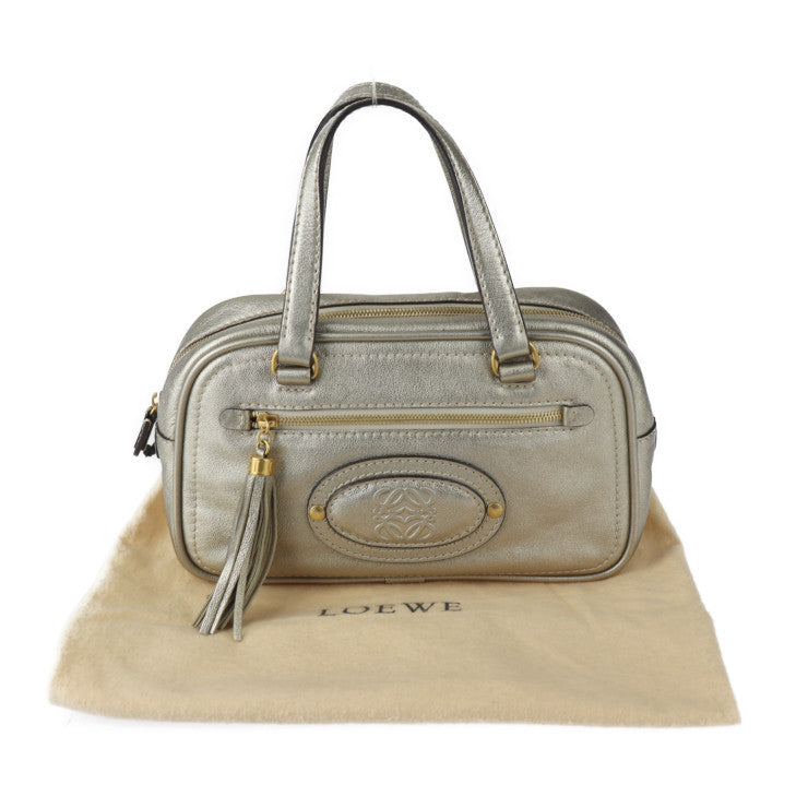 美品 LOEWE ロエベ ミニボストンバッグ ハンドバッグ - レザー ゴールド系 アナグラム タッセル フリンジ