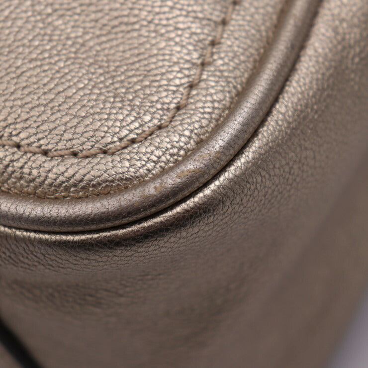 美品 LOEWE ロエベ ミニボストンバッグ ハンドバッグ - レザー ゴールド系 アナグラム タッセル フリンジ