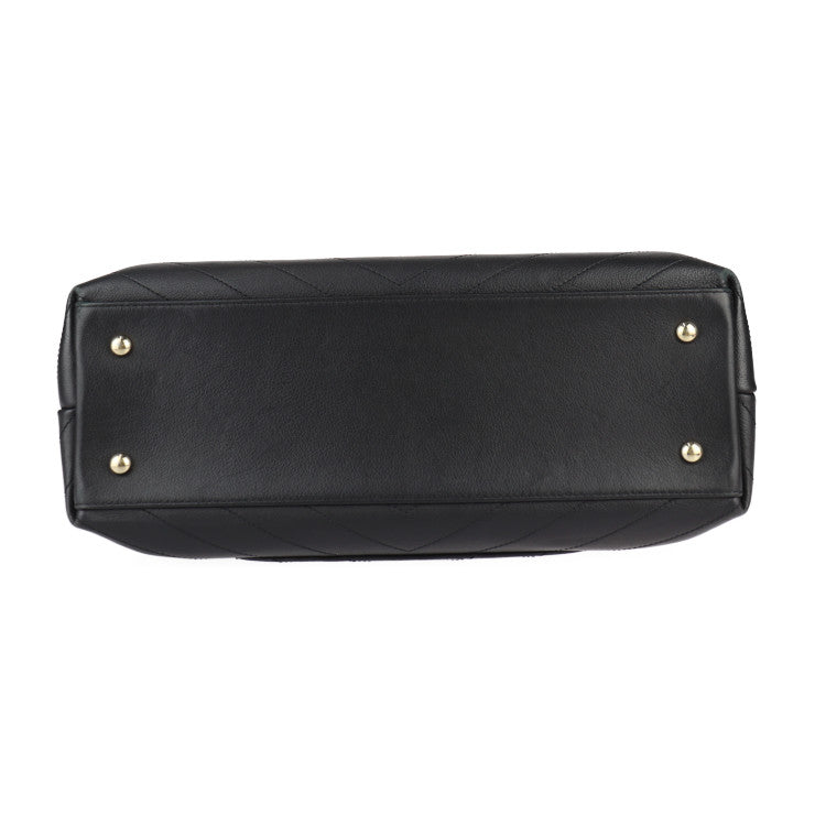 美品 CHANEL シャネル トップハンドル 2WAYバッグ シェブロン ハンドバッグ - カーフレザー ブラック ゴールド金具 Vステッチ ココマーク チェーン ショルダーバッグ ターンロック