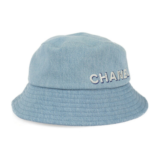 Beautiful CHANEL bucket hat - Size M Cotton denim Light blue Hat Logo Sequins Embroidery
