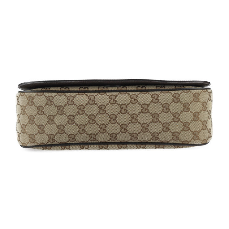 美品 GUCCI グッチ ショルダーバッグ GGキャンバス メッセンジャーバッグ 449171 キャンバス レザー ベージュ ブラウン シルバー金具 フラップ クロスボディ