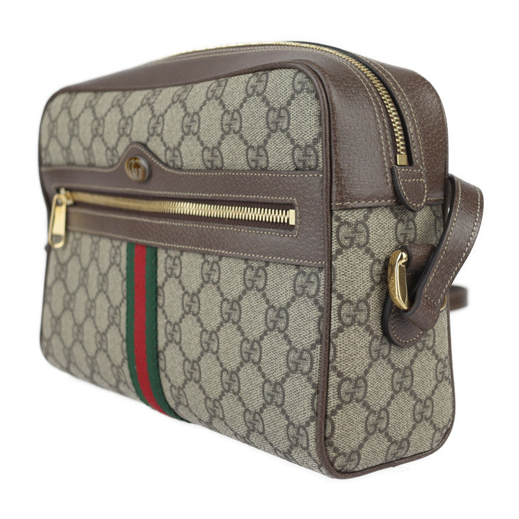 美品 GUCCI グッチ オフィディア GGスモール ショルダーバッグ シェリーライン ショルダーバッグ 517080 GGスプリームキャンバス レザー ベージュ エボニー ゴールド金具 クロスボディバッグ