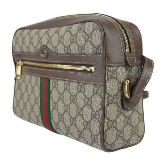 美品 GUCCI グッチ オフィディア GGスモール ショルダーバッグ シェリーライン ショルダーバッグ 517080 GGスプリームキャンバス レザー ベージュ エボニー ゴールド金具 クロスボディバッグ