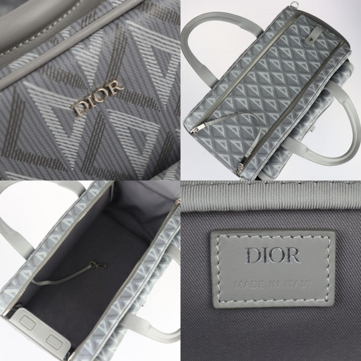 美品 Dior ディオール Hit The Road ペットキャリーバッグ CDダイアモンド ボストンバッグ 1ESDU035CDP_H42E PVC レザー グレー シルバー金具 ドッグキャリー 小型犬用バッグ 2WAY ショルダーバッグ