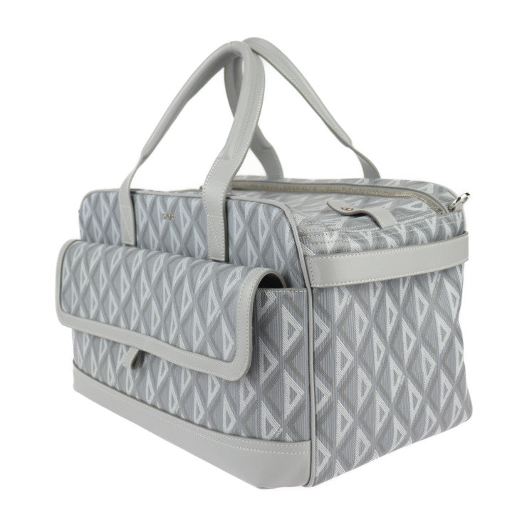 美品 Dior ディオール Hit The Road ペットキャリーバッグ CDダイアモンド ボストンバッグ 1ESDU035CDP_H42E PVC レザー グレー シルバー金具 ドッグキャリー 小型犬用バッグ 2WAY ショルダーバッグ