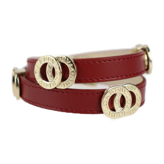 美品 BVLGARI ブルガリ ドッピオトンド ダブルコイル ブレスレット ブルガリブルガリ ブレスレット 285116 レザー ボルドー系 ゴールド金具 2重