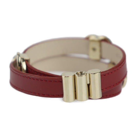 美品 BVLGARI ブルガリ ドッピオトンド ダブルコイル ブレスレット ブルガリブルガリ ブレスレット 285116 レザー ボルドー系 ゴールド金具 2重