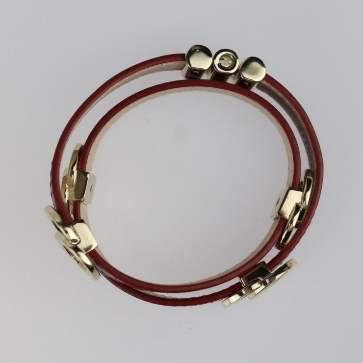 美品 BVLGARI ブルガリ ドッピオトンド ダブルコイル ブレスレット ブルガリブルガリ ブレスレット 285116 レザー ボルドー系 ゴールド金具 2重