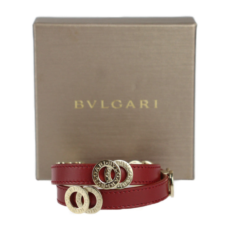 美品 BVLGARI ブルガリ ドッピオトンド ダブルコイル ブレスレット ブルガリブルガリ ブレスレット 285116 レザー ボルドー系 ゴールド金具 2重