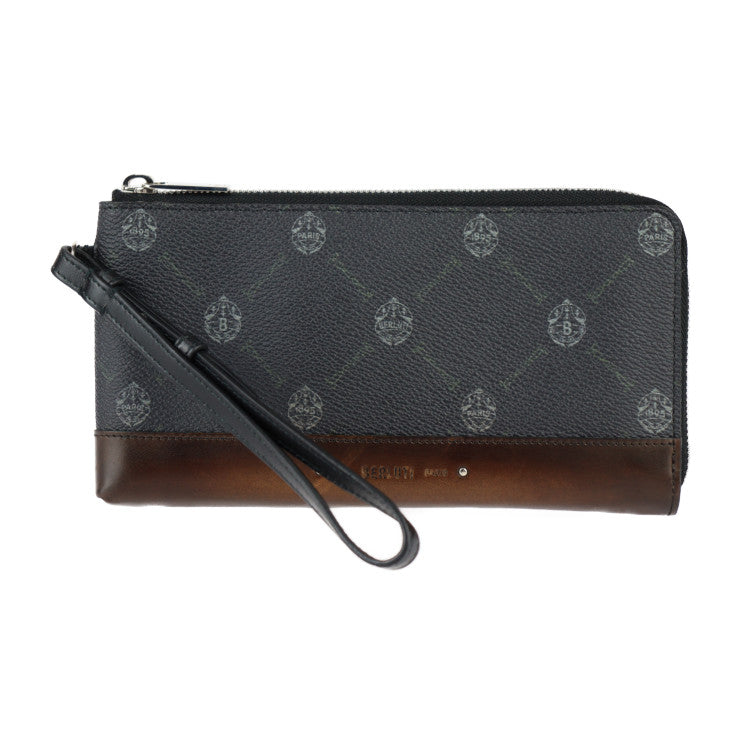 美品 Berluti ベルルッティ ニノ ミディアム 長財布 - PVC レザー グレー系 ブラウン系 シルバー金具 リストレット L字ファスナー ポーチ