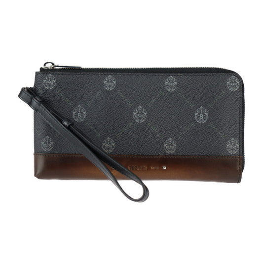 美品 Berluti ベルルッティ ニノ ミディアム 長財布 - PVC レザー グレー系 ブラウン系 シルバー金具 リストレット L字ファスナー ポーチ