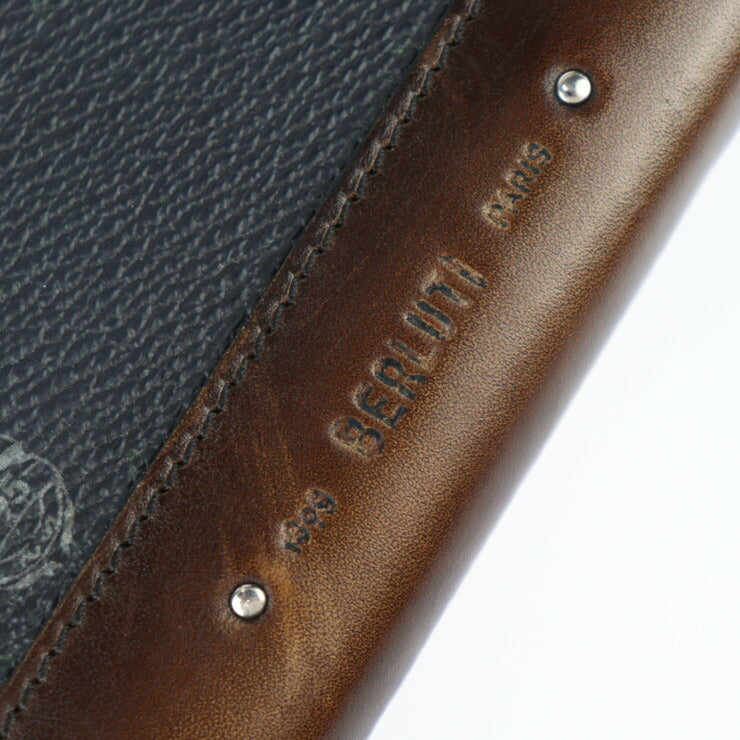 美品 Berluti ベルルッティ ニノ ミディアム 長財布 - PVC レザー グレー系 ブラウン系 シルバー金具 リストレット L字ファスナー ポーチ