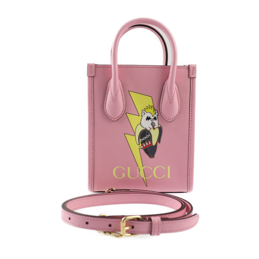 新古未使用展示品 GUCCI グッチ ばなにゃコラボ ハンドバッグ 671623 レザー ピンク ゴールド金具 2WAY ショルダーバッグ ミニバッグ