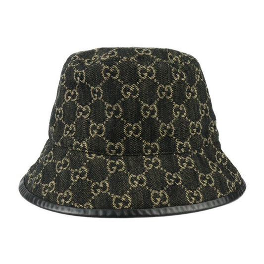 Very good condition GUCCI bucket hat 5763713 Size M 58cm GG canvas leather black beige hat