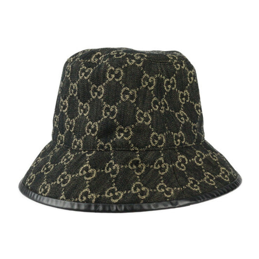 Very good condition GUCCI bucket hat 5763713 Size M 58cm GG canvas leather black beige hat