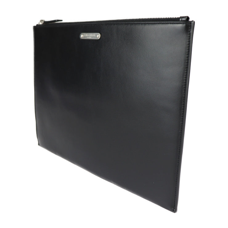 美品 SAINT LAURENT PARIS サンローランパリ IPAD MILITAR セカンドバッグ 522604 レザー ブラック シルバー金具 クラッチバッグ ポーチ ロゴプレート