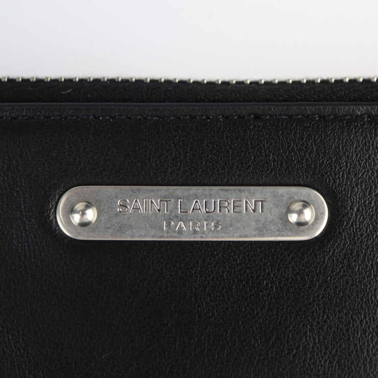 美品 SAINT LAURENT PARIS サンローランパリ IPAD MILITAR セカンドバッグ 522604 レザー ブラック シルバー金具 クラッチバッグ ポーチ ロゴプレート