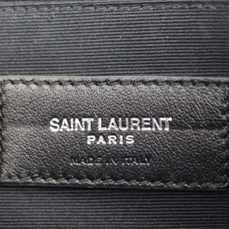 美品 SAINT LAURENT PARIS サンローランパリ IPAD MILITAR セカンドバッグ 522604 レザー ブラック シルバー金具 クラッチバッグ ポーチ ロゴプレート